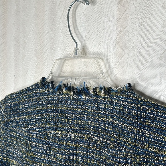 🆕 QMack Tweed Jacket Blazer with Fringe Trim in Blue Multi, Size small - Picture 7 of 9